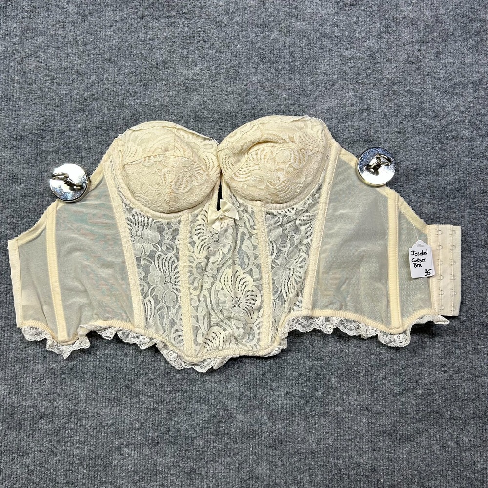 Vintage Jezebel Lace Corset Women's Ivory Underwired Strapless Bustier Top - 34B